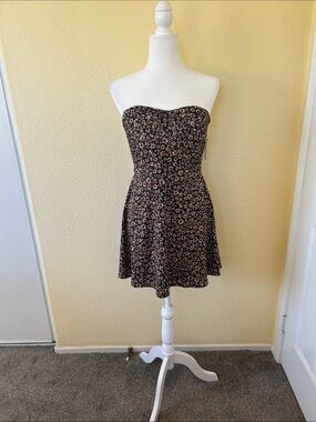 PacSun Black Floral Midi Dress with Tan and Cream Flowers